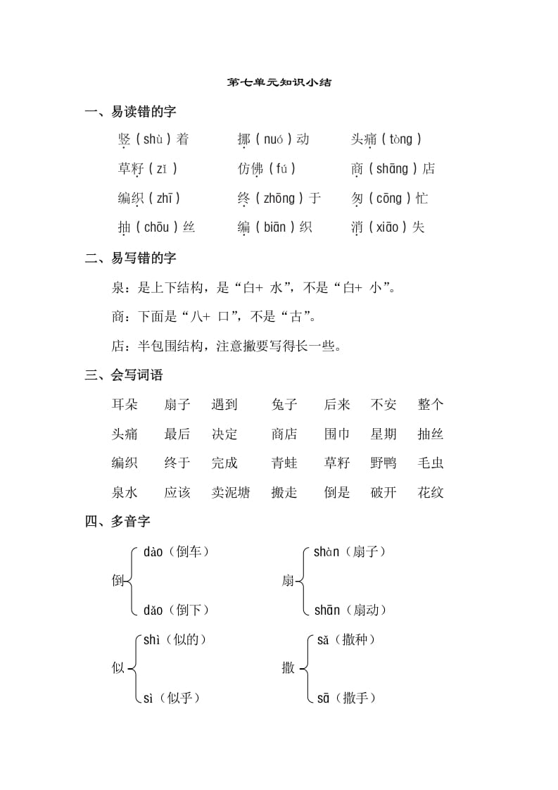 二年级语文下册第七单元知识点梳理-学习资料站