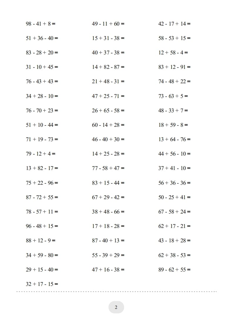 图片[2]-二年级数学上册口算题(加减混合)1000题（人教版）-学习资料站