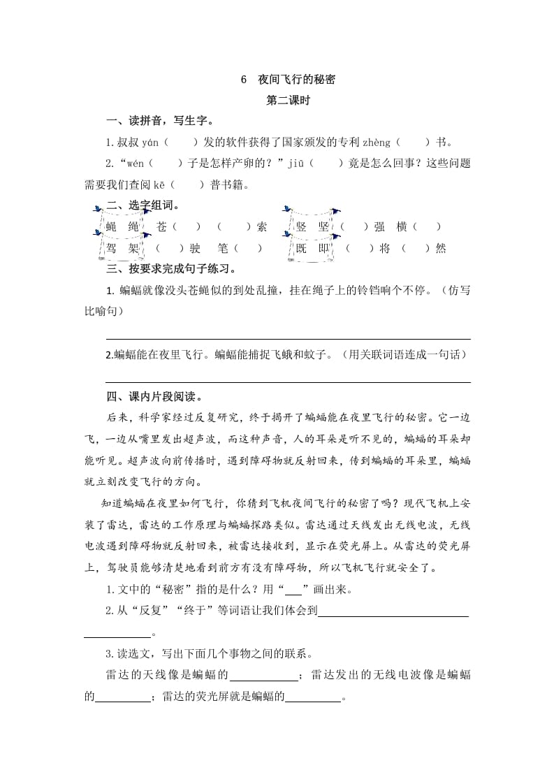 图片[3]-四年级语文上册6夜间飞行的秘密-学习资料站