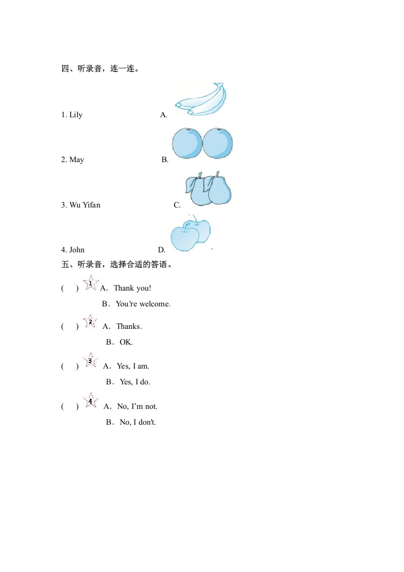 图片[2]-三年级英语下册Unit5DoyoulikepearsPartA同步听力训练人教PEP版-学习资料站