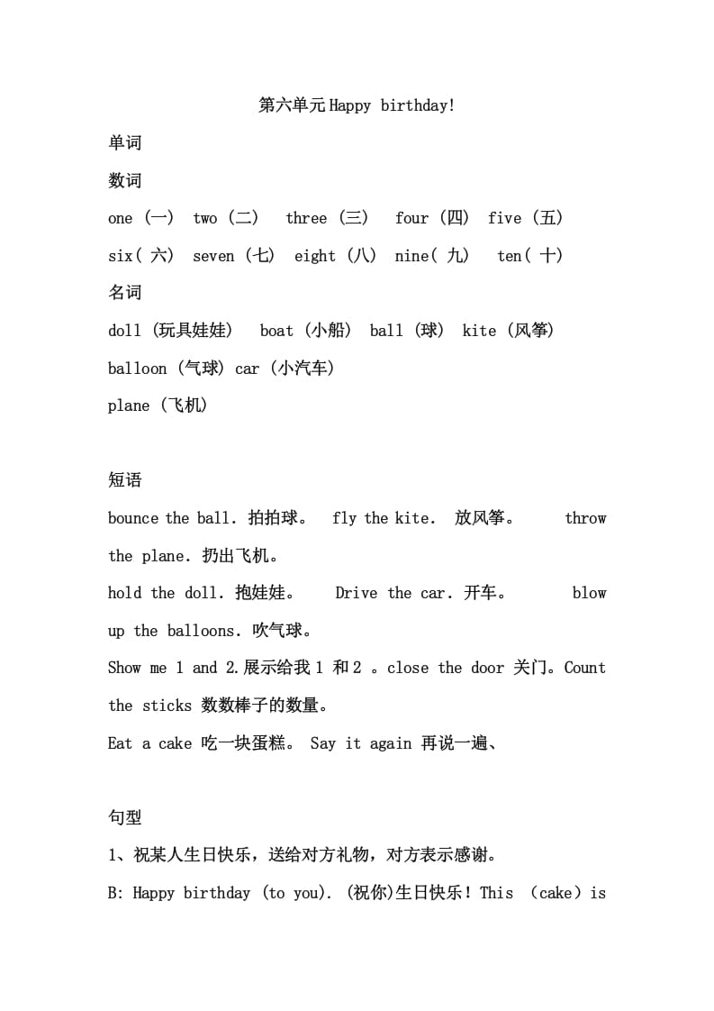 三年级英语上册Unit6单元复习（人教PEP）-学习资料站