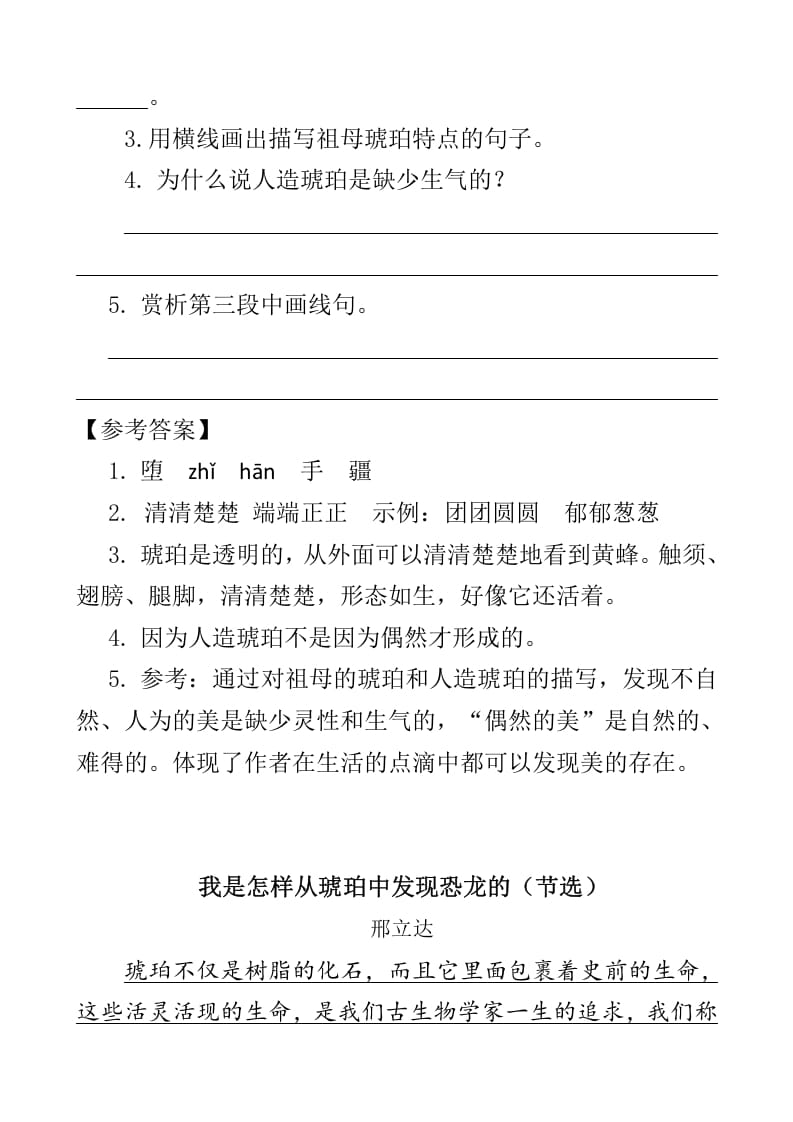 图片[2]-四年级语文下册类文阅读-5琥珀-学习资料站