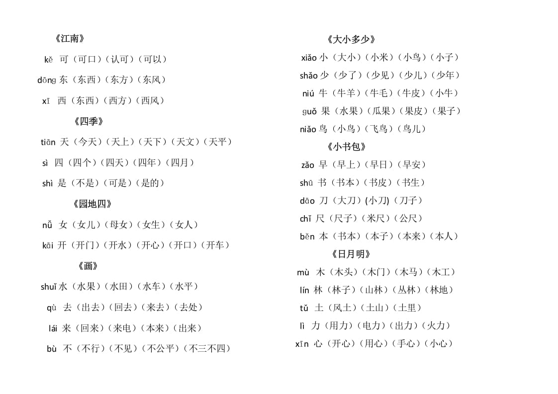 图片[2]-一年级语文上册上写字表生字组词（部编版）-学习资料站