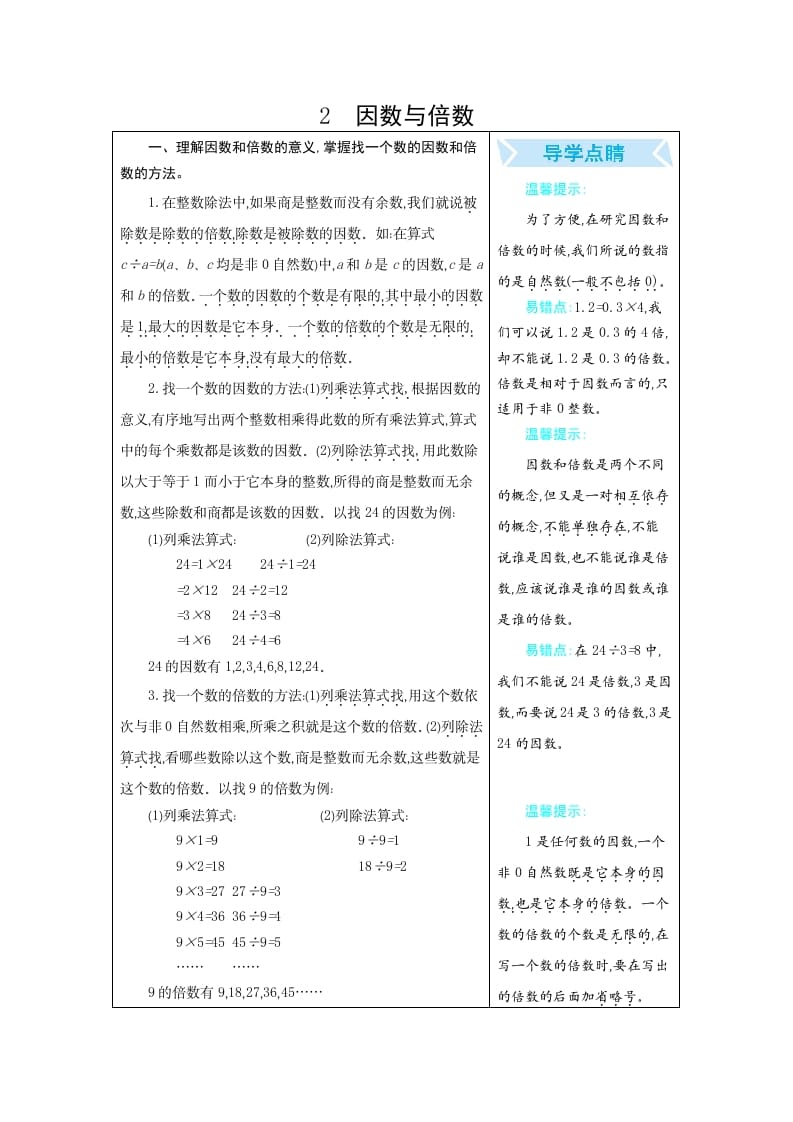 五年级数学下册2因数与倍数-学习资料站