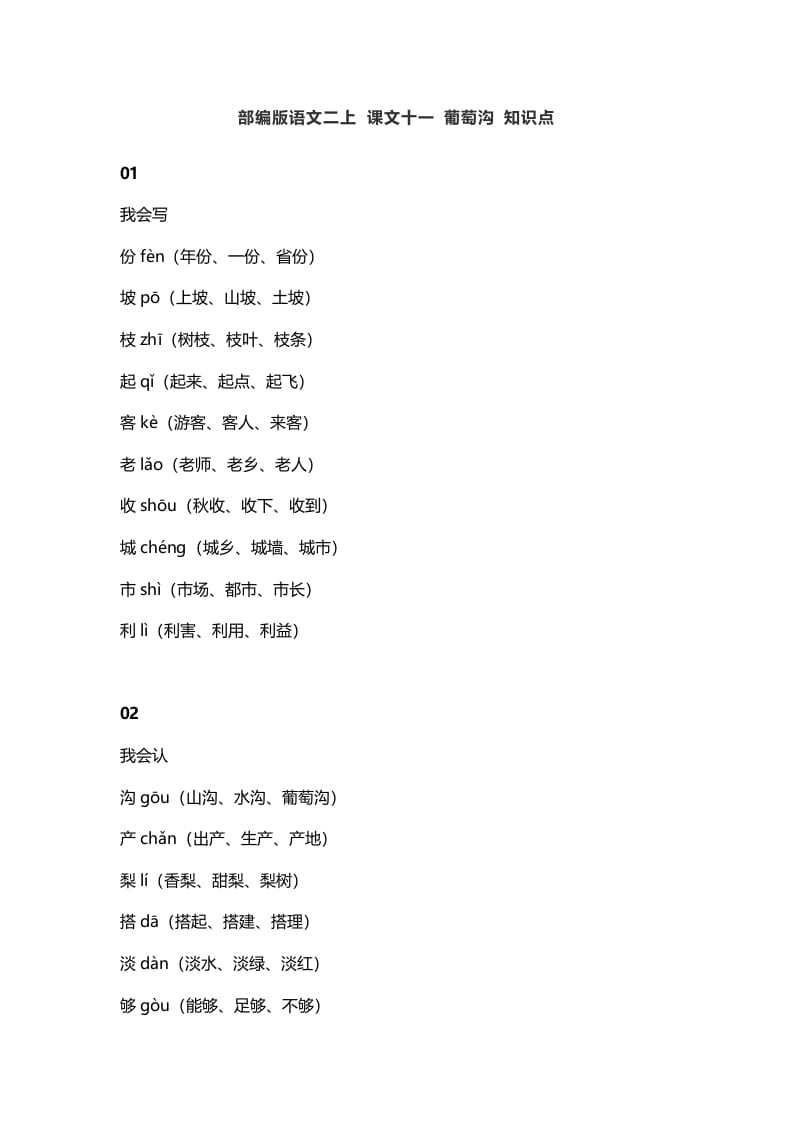 二年级语文上册15二上课文十一葡萄沟知识点（部编）-学习资料站