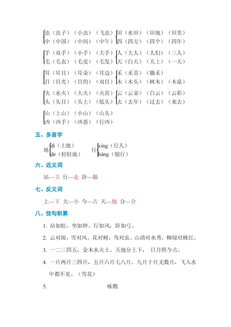 图片[2]-一年级语文上册第1单元基础知识必记（部编版）-学习资料站