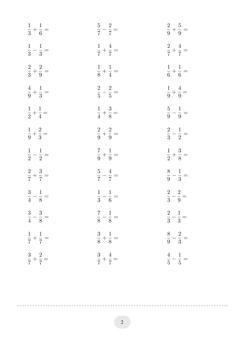 图片[2]-三年级数学上册口算题(分数的简单计算)1000题（人教版）-学习资料站