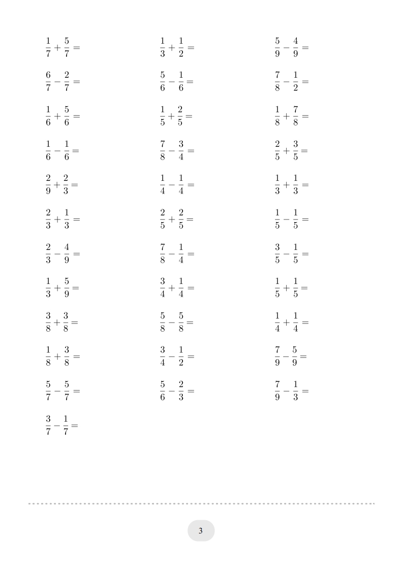 图片[3]-三年级数学上册口算题(分数的简单计算)1000题（人教版）-学习资料站