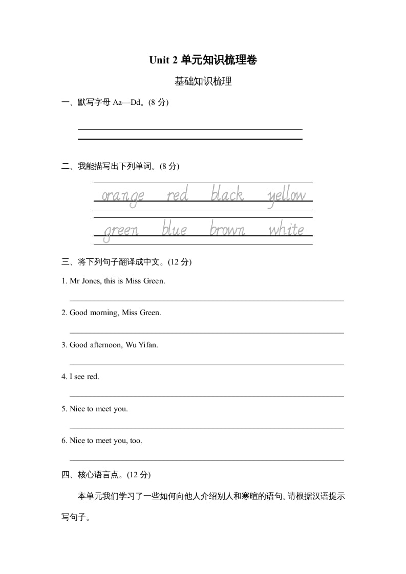 三年级英语上册Unit2单元知识梳理卷（人教PEP）-学习资料站