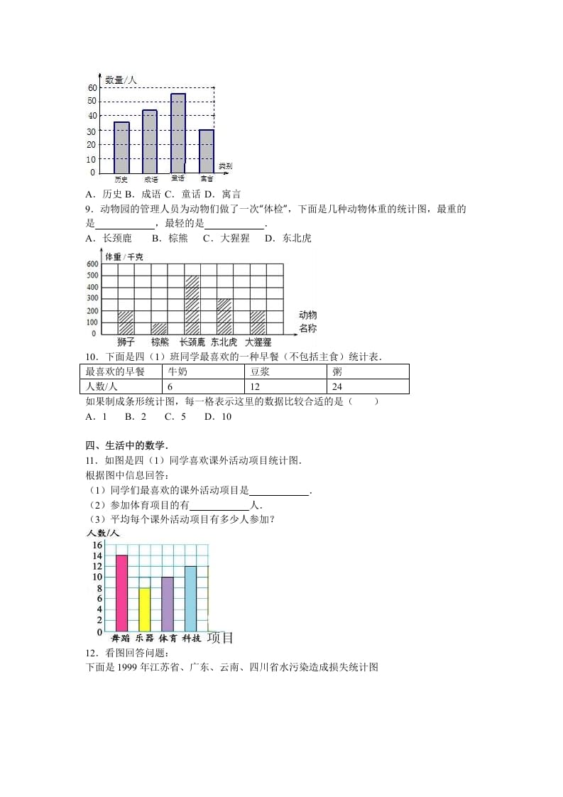 图片[2]-四年级数学上册第7单元测试卷1（人教版）-学习资料站