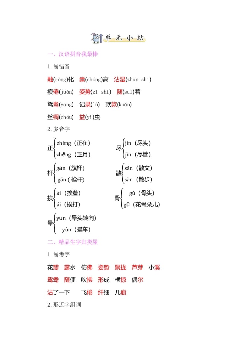 三年级语文下册知识小结-第一单元-学习资料站