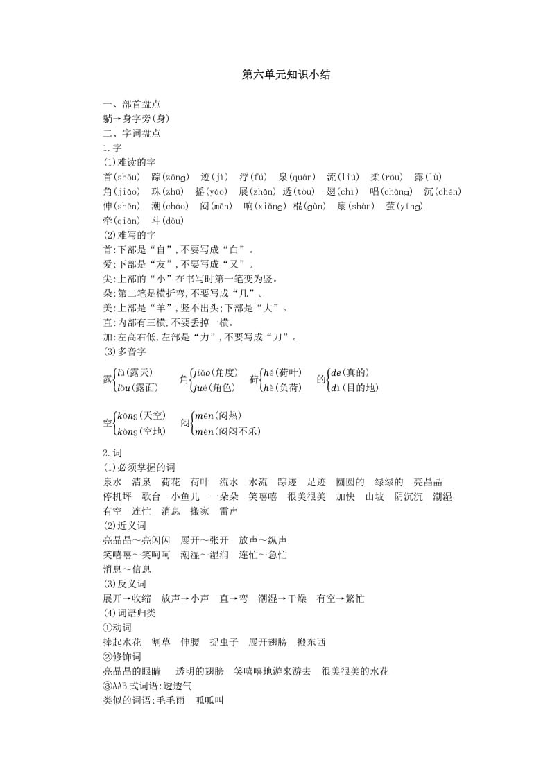 一年级语文下册第六单元知识小结-学习资料站