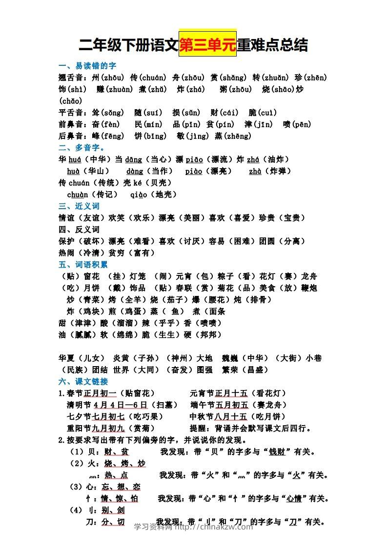 图片[3]-二下语文全册知识点-学习资料站