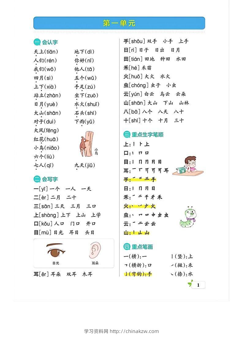 一上语文必考梳理-学习资料站
