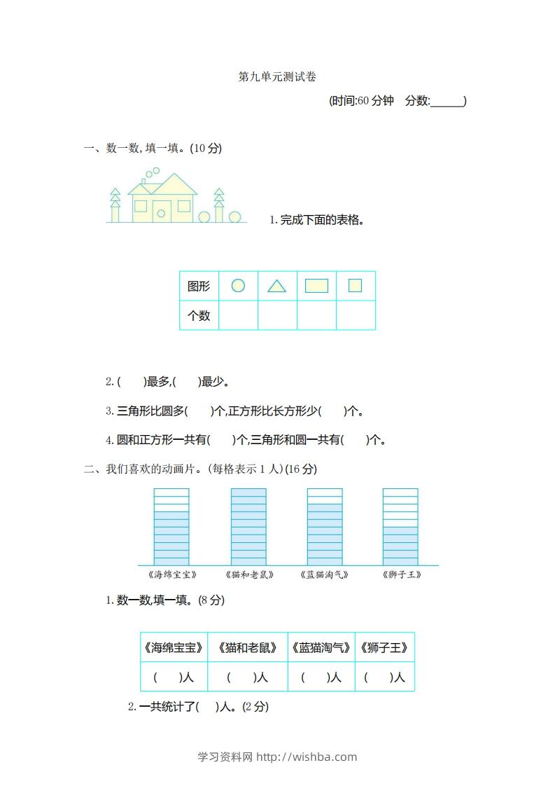 一下青岛版数学第九单元检测卷1（54制）-学习资料站