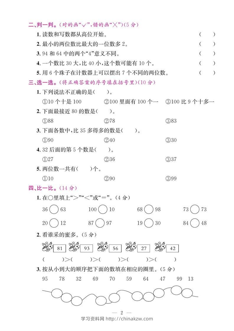 图片[2]-一年级数学下册期末五大专项复习测试卷-学习资料站