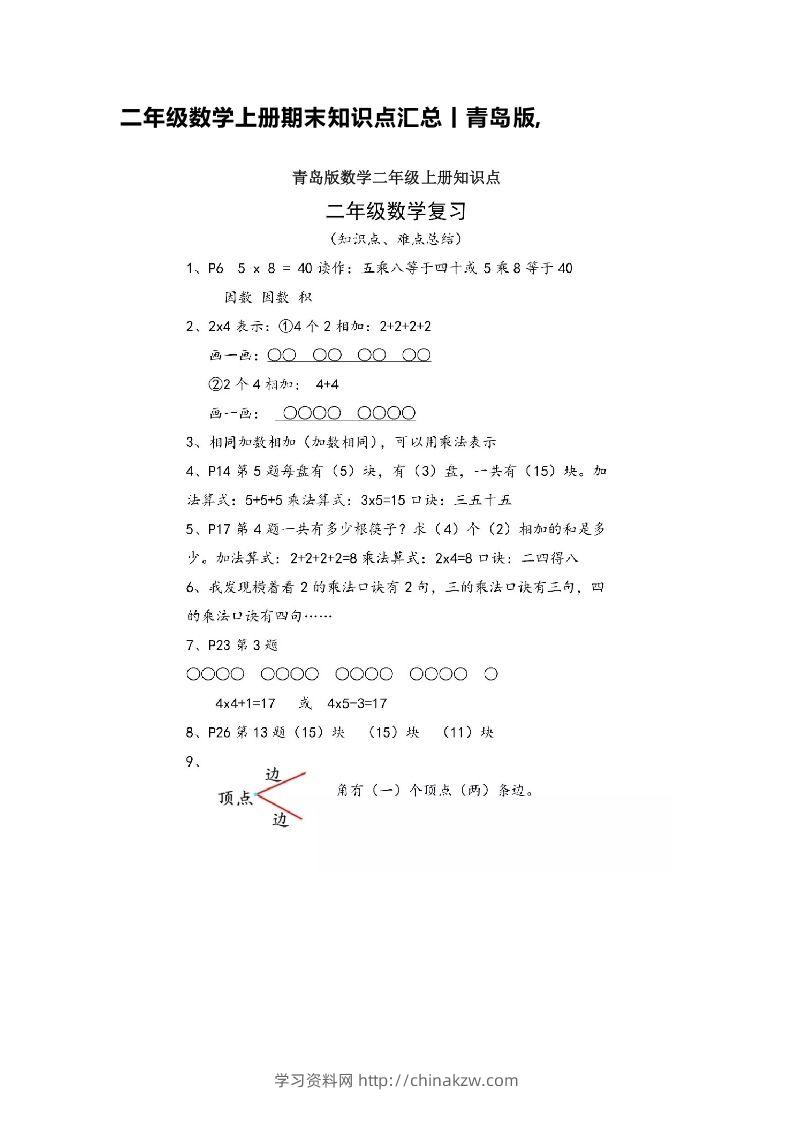 二上青岛版数学重点知识点预习-学习资料站