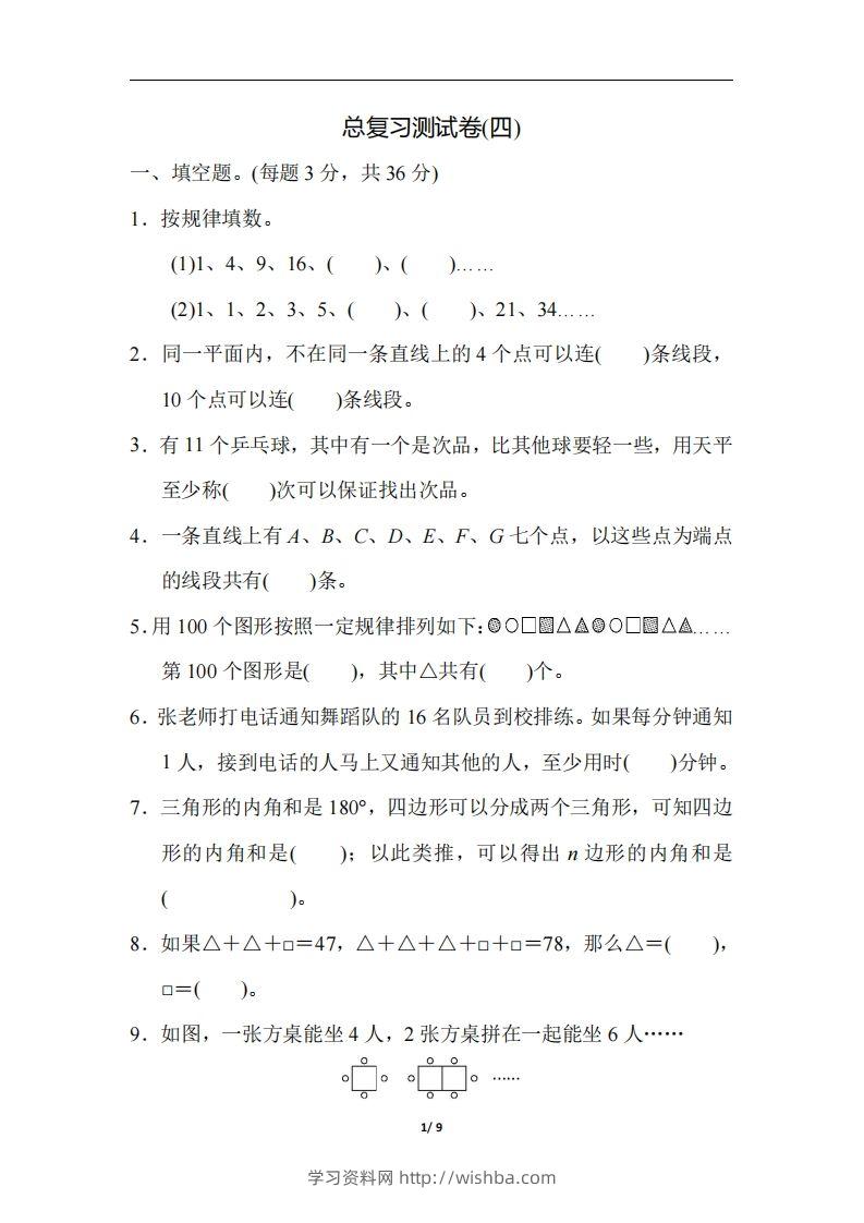 六（下）人教版数学期末总复习测试卷(四)-学习资料站