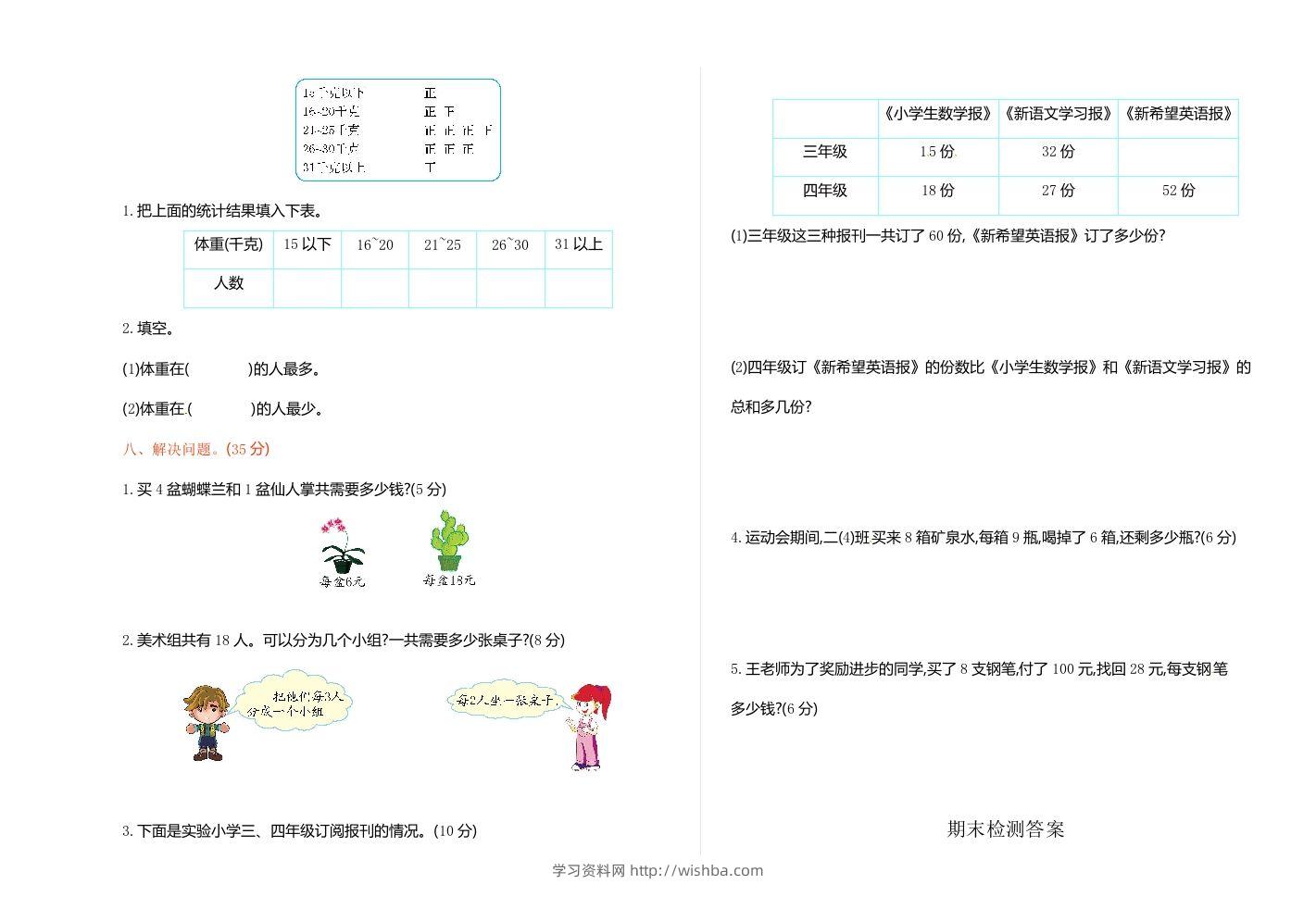 图片[2]-二下人教版数学期末测试卷7-学习资料站