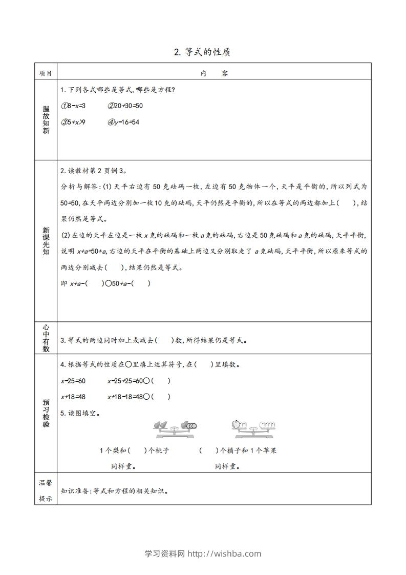 图片[2]-苏教版五年级数学下册小学预习单-学习资料站