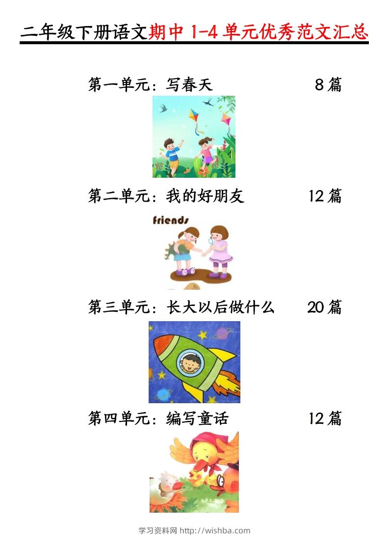二下语文1-4单元【看图写话】-学习资料站