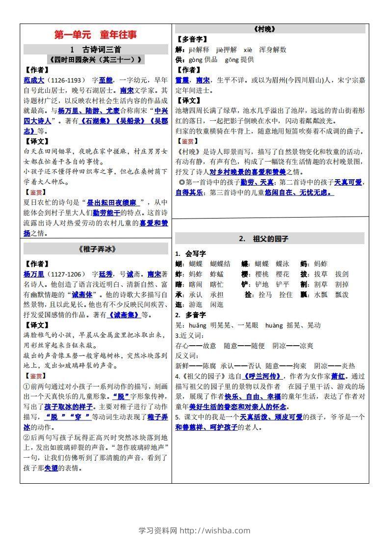 【课课贴】五下语文-学习资料站