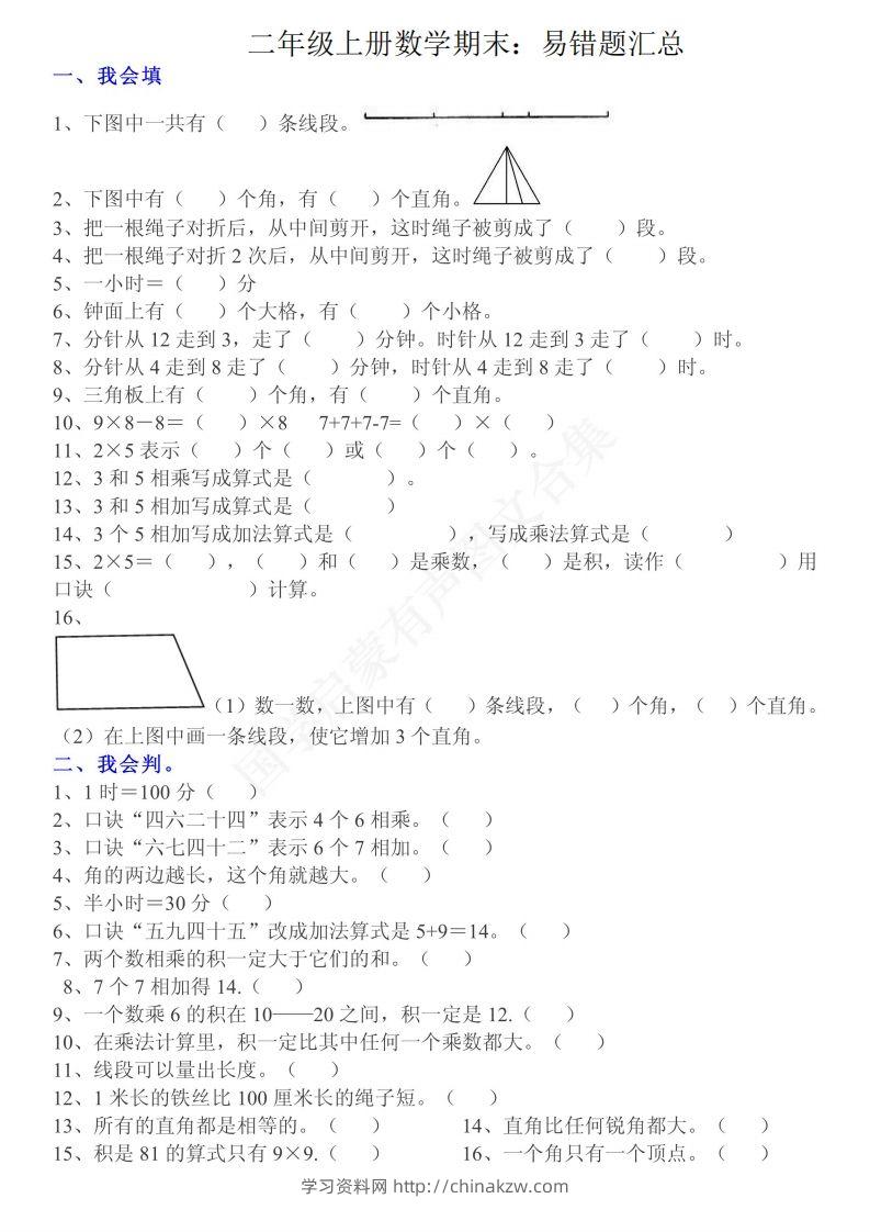 二上数学：重点易错题汇总-学习资料站