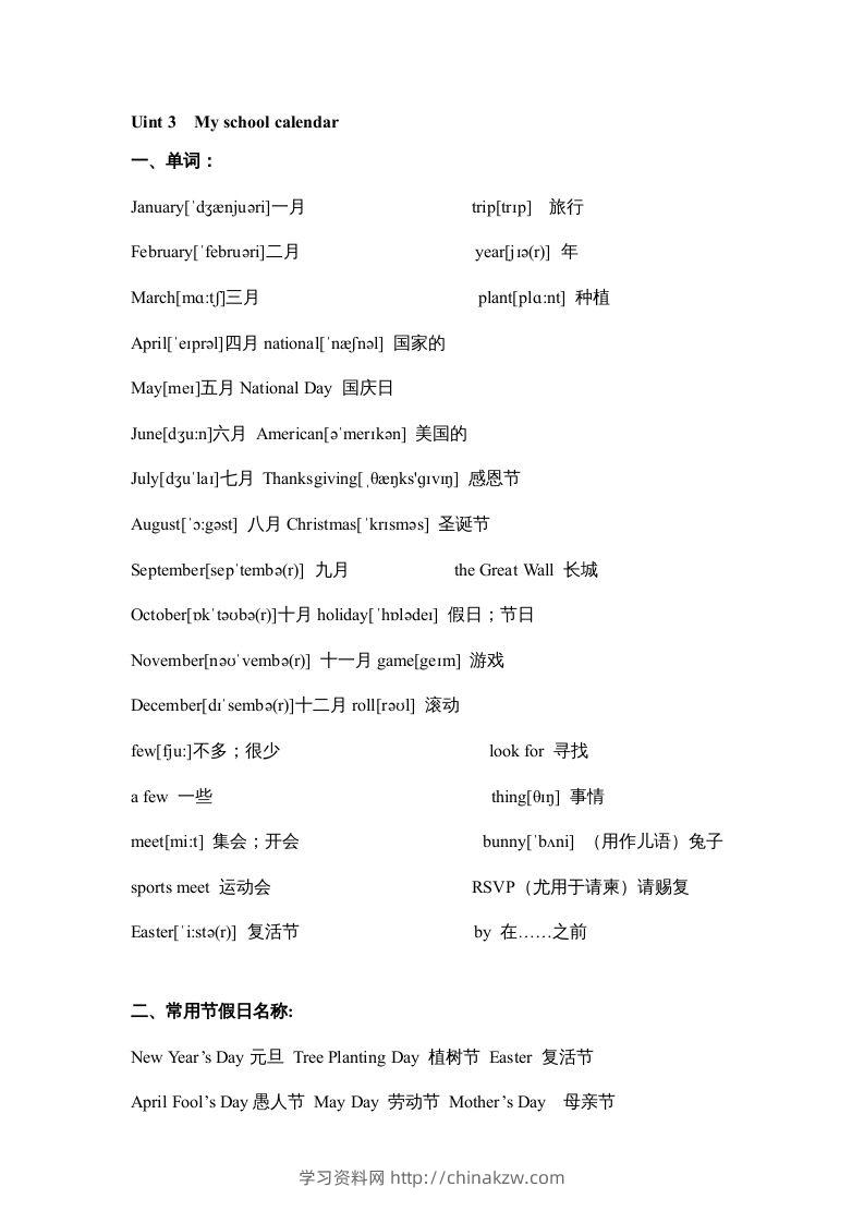 五年级英语下册素材-期末复习Unit3_（人教PEP版）-学习资料站