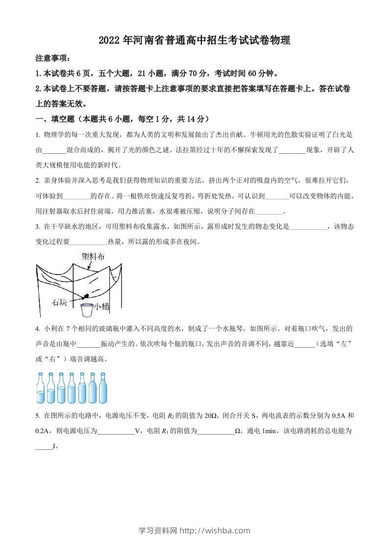 2022年河南省中考物理试题（空白卷）-学习资料站