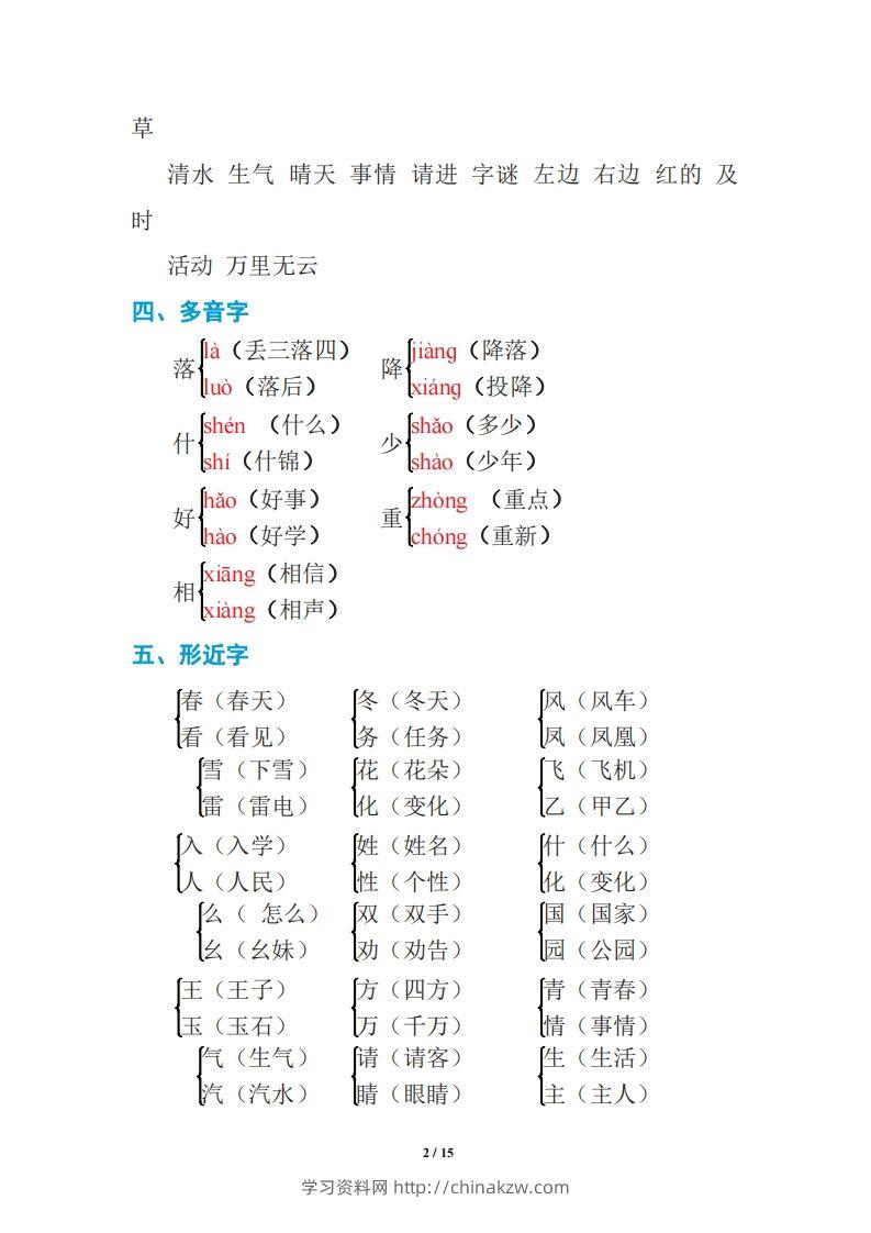 图片[2]-语文一年级下册期中复习知识要点-学习资料站