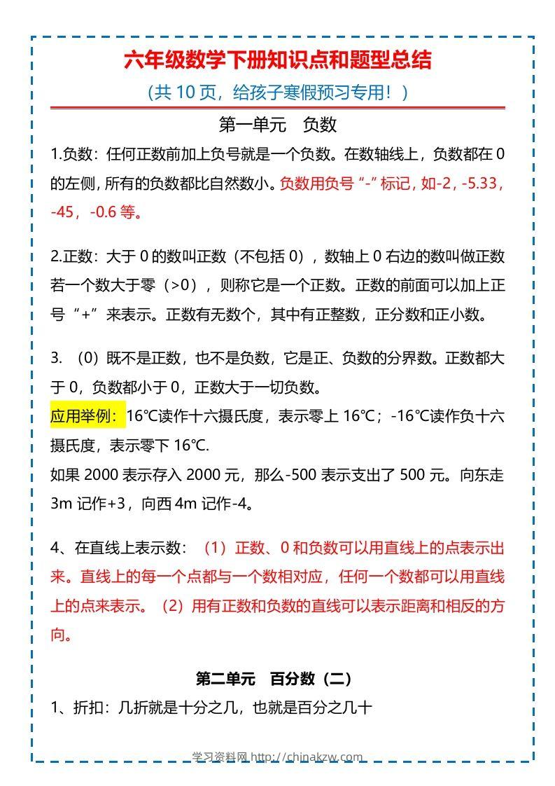 六下数学知识点归纳-学习资料站