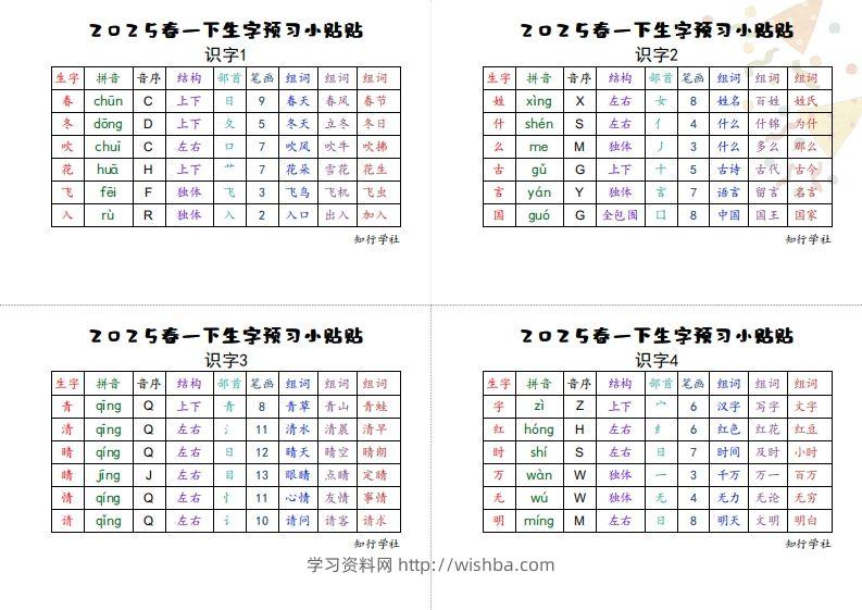 25一下语文生字【预习】小贴贴-学习资料站