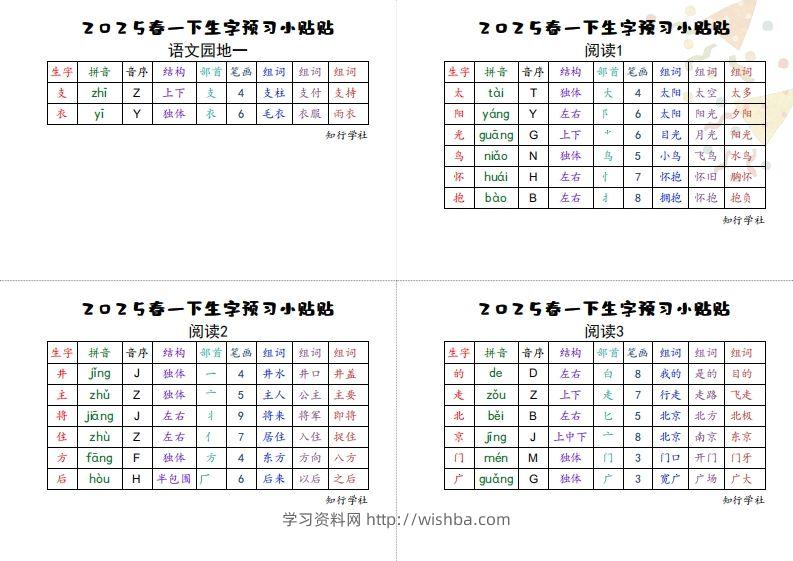 图片[2]-25一下语文生字【预习】小贴贴-学习资料站