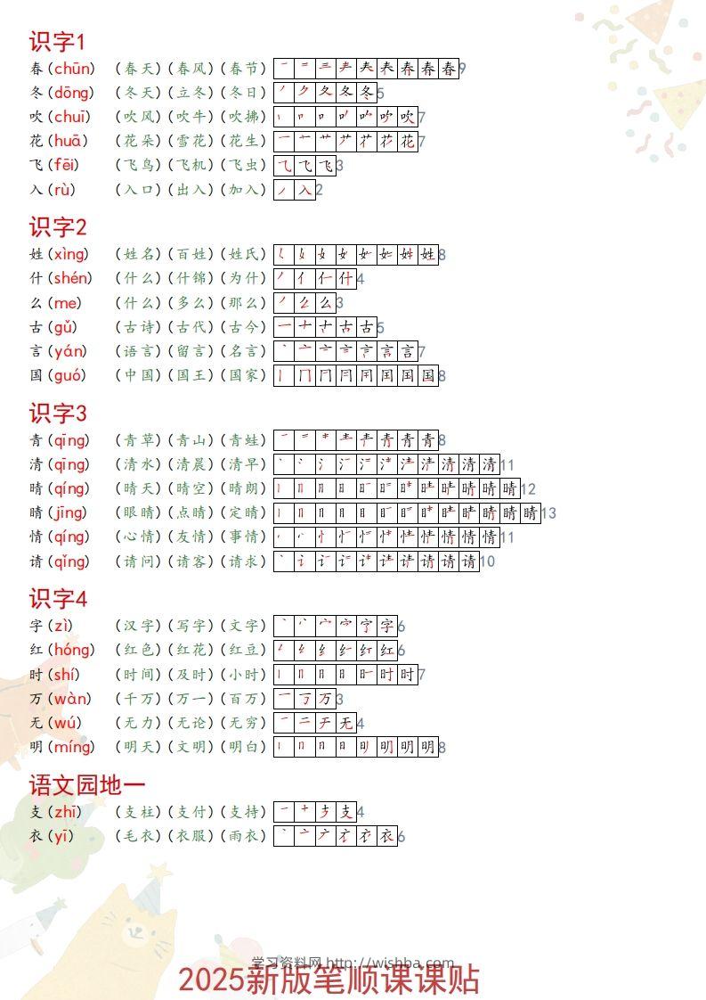 2025春一年级语文新版笔顺课课贴-学习资料站