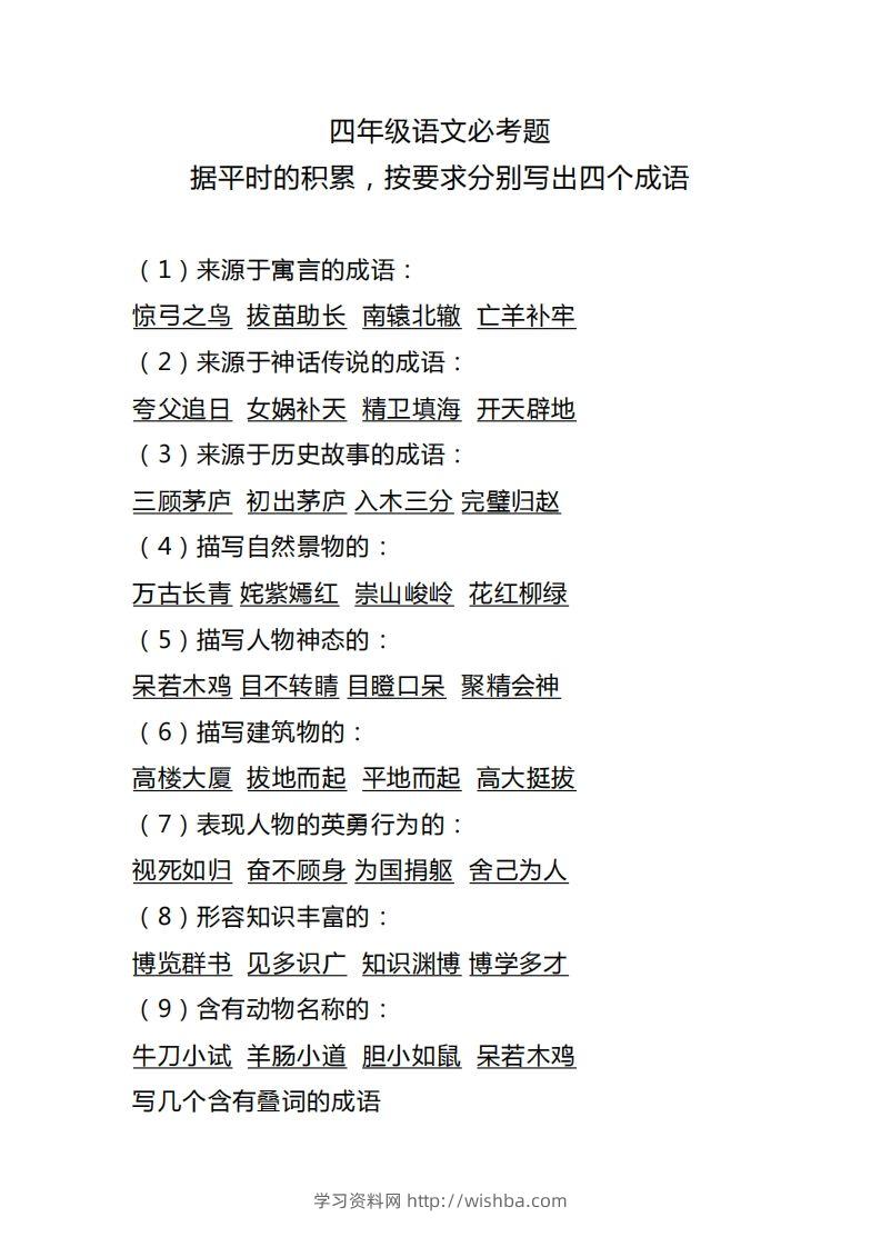 四（上）语文据平时的积累必考题-学习资料站