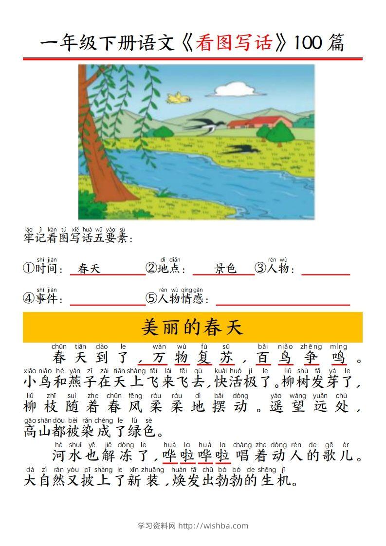 图片[2]-一年级下册语文看图写话五要素训练拼音版精选100篇-学习资料站