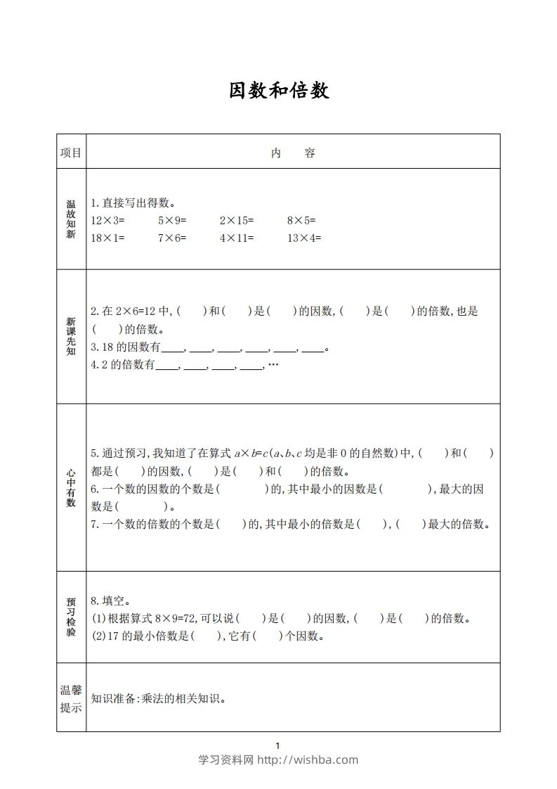 图片[2]-人教版五年级数学下册《课前预习单》-学习资料站