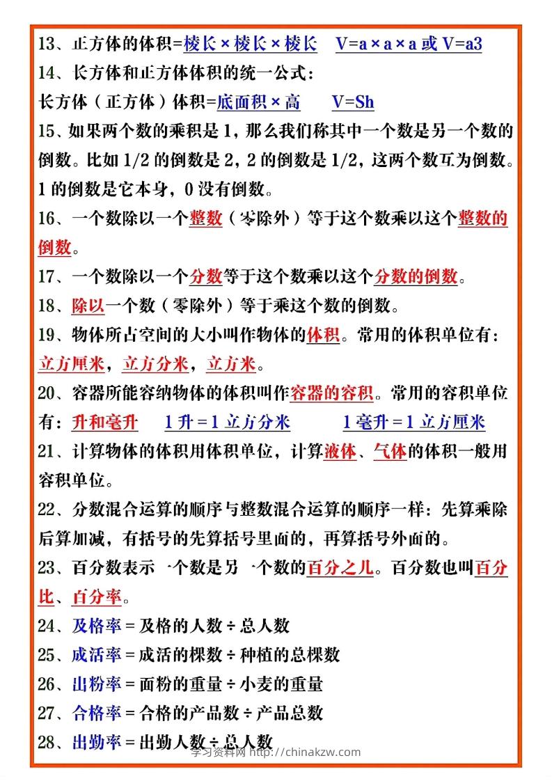 图片[2]-五年级数学下册必考重点公式（开学必背通用）-学习资料站