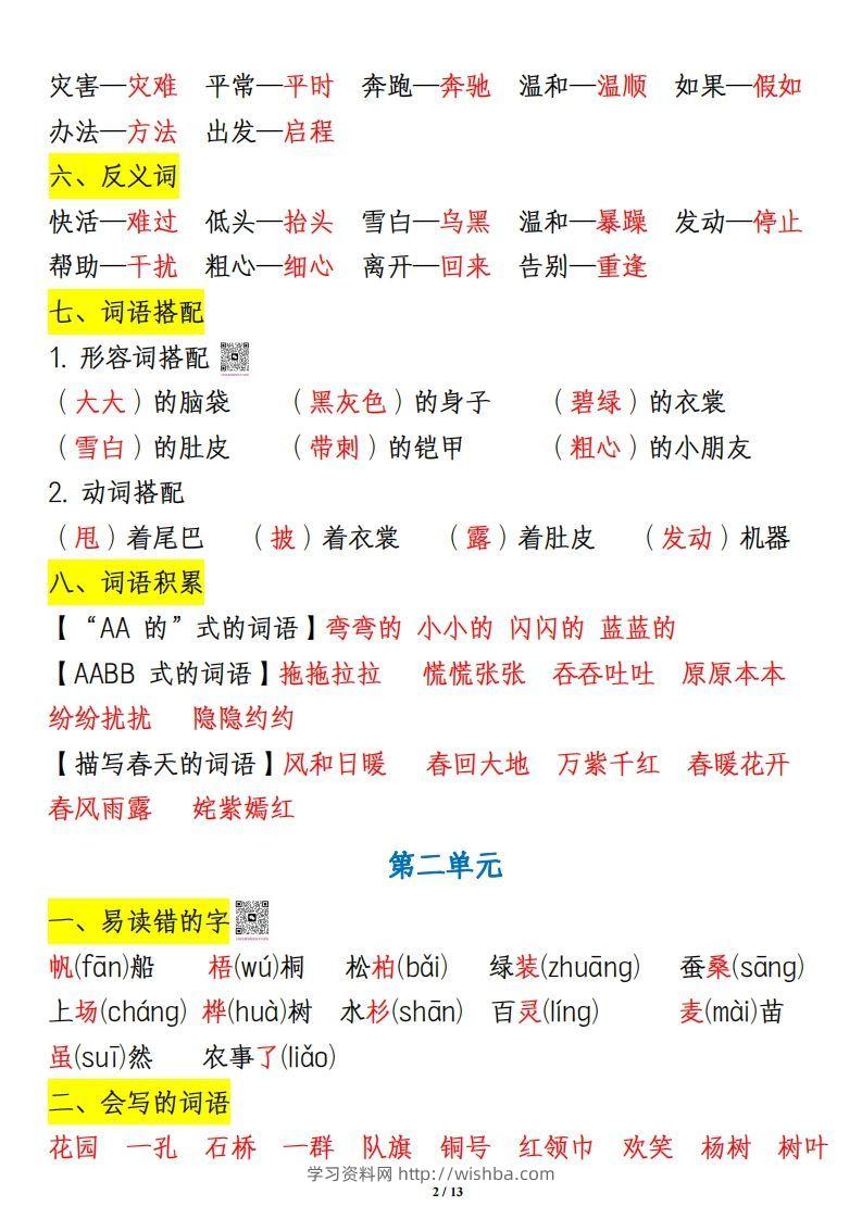 图片[2]-二上语文1-8单元重点知识汇总13页-学习资料站