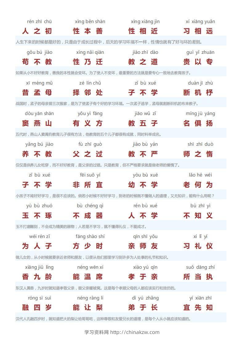 三字经翻译版-学习资料站