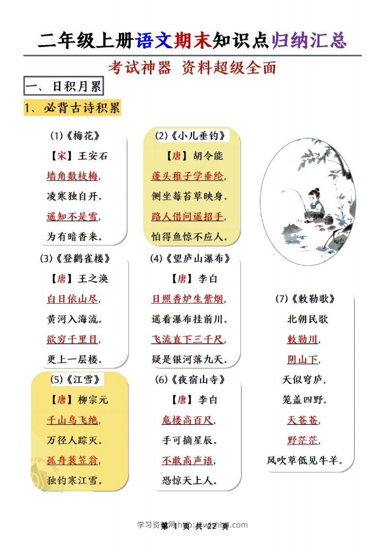 二年级上册语文期末知识点归纳汇总(1)-学习资料站