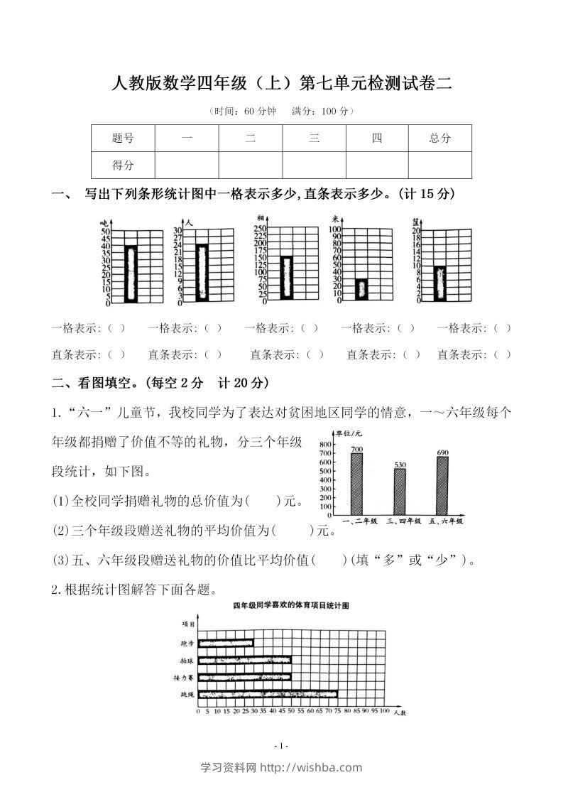 四（上）人教版数学第七单元检测试卷二-学习资料站