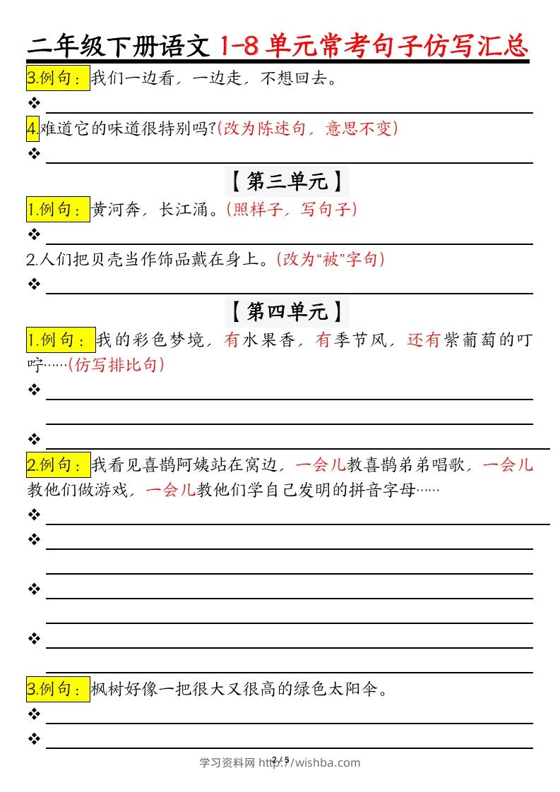图片[2]-【常考仿写句子】二下语文-学习资料站