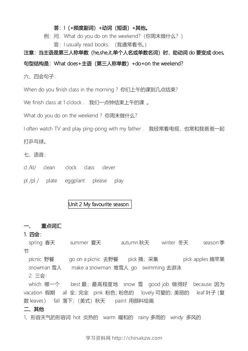 图片[2]-五年级英语下册单元知识点（人教PEP版）-学习资料站