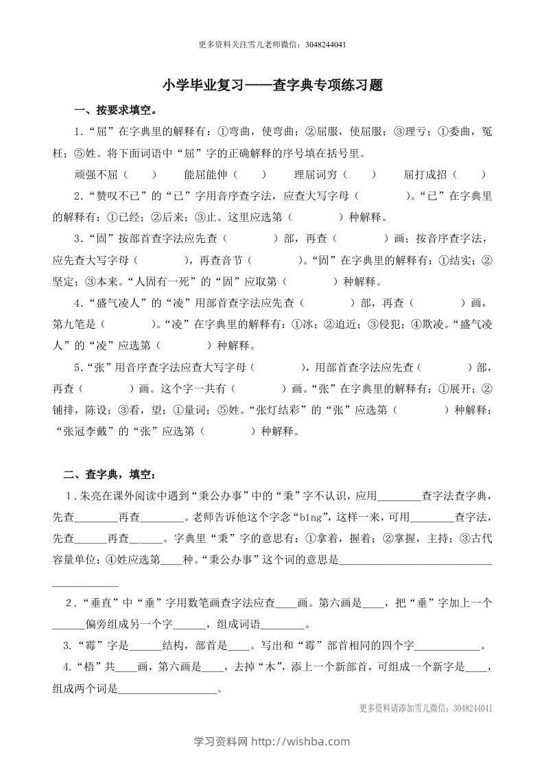 小升初语文语文查字典专项练习题-学习资料站