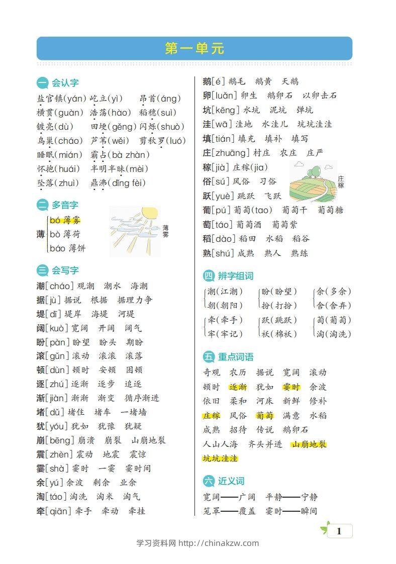 四（上）语文期末（核心考点梳理）-学习资料站
