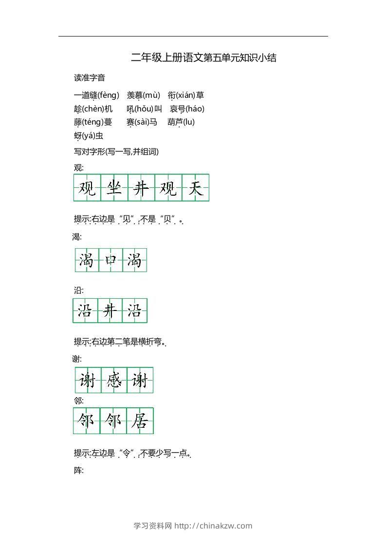 二上语文第五单元知识重点-学习资料站