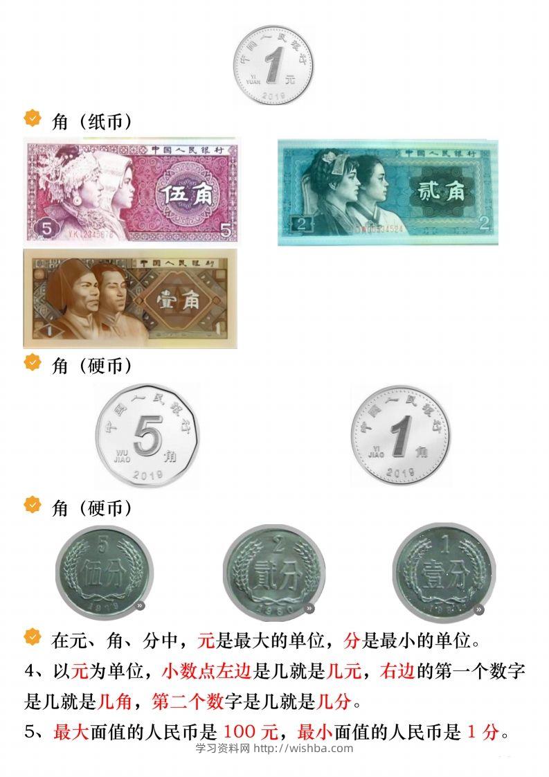 图片[2]-寒假预习一年级数学下册人民币必考知识汇总-学习资料站