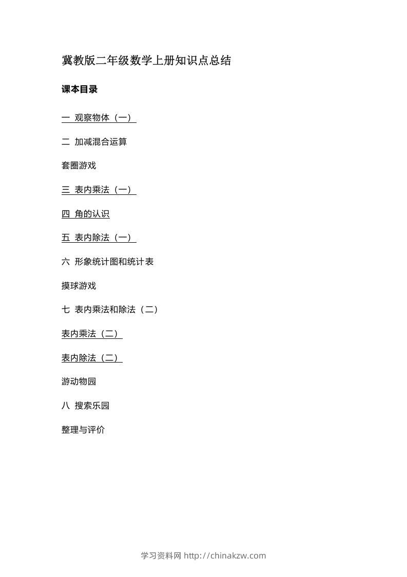 二上冀教版数学知识点汇总预习-学习资料站