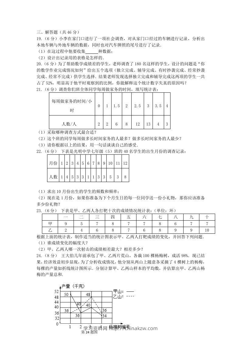 图片[3]-七年级下册数学第十章试卷及答案人教版(Word版)-学习资料站